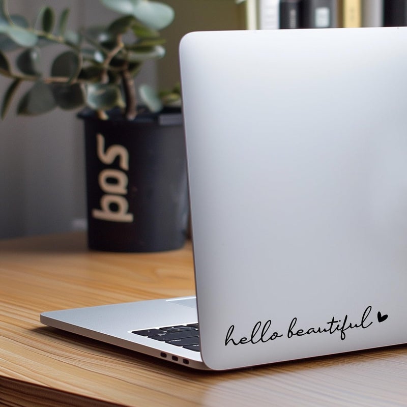 WCDHOR 2 x Hello Beautiful Rearview Mirror Decal Water Bottle Stickers Affirmation Reminder Sticker Laptop Bumper Sticker Tumbler Vinyl Sticker Car Mirror Decal (Hello Beautiful, Black) - Image 5